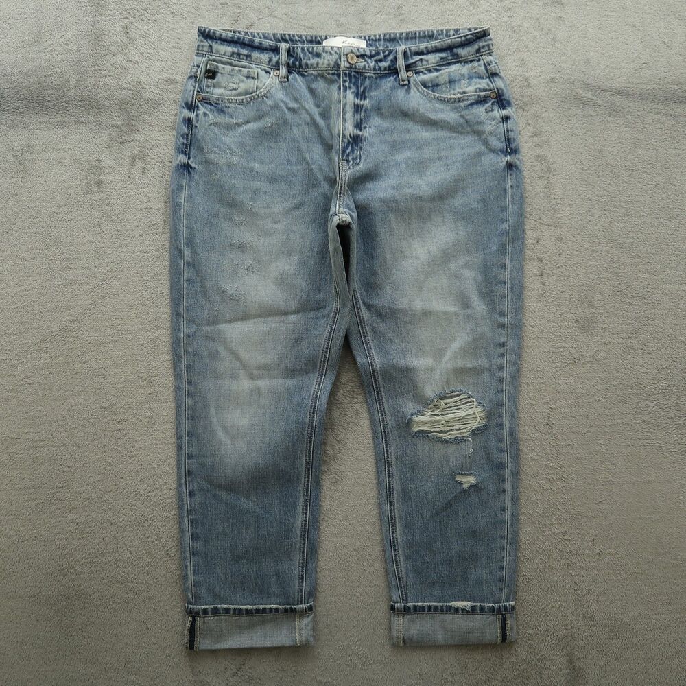 KanCan Jeans Junior's 13/30 Blue High-Rise Cuffed Ankle 27" Inseam Distressed
